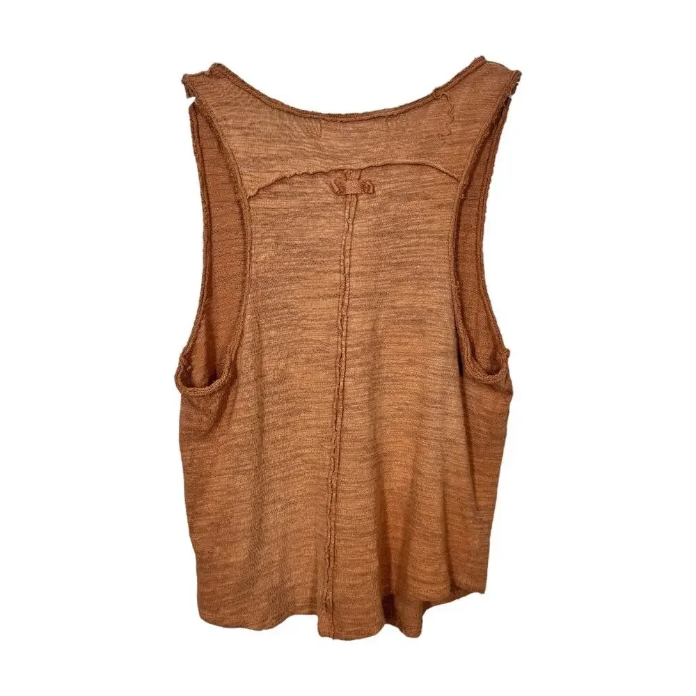 Free People Vintage Textured Henley Tank Medium Doe Rust Sleeveless Top Casual - Picture 5 of 7